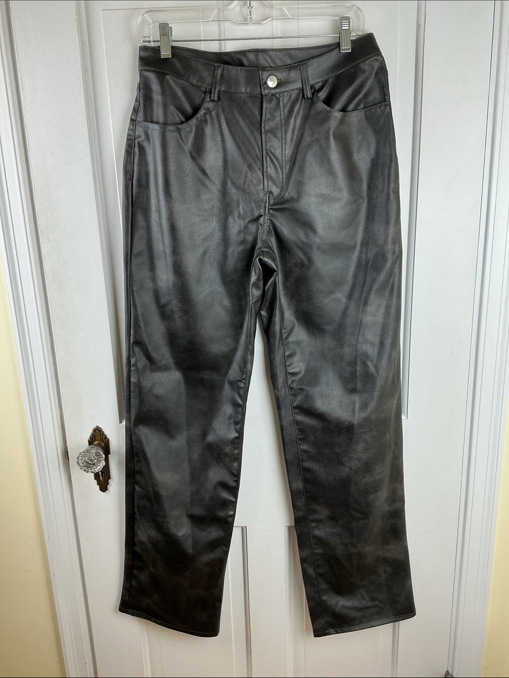 H&M Divided High Rise Straight Leg Baggy 90s Faux Leather Black Pants Size 8 NWT